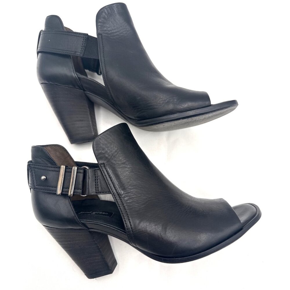 Paul Green Women's Peep Toe Black Leather Booties Heel Gothic Grunge Size 6 (4)